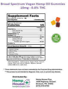 Broad Spectrum Vegan Hemp Oil Gummies 10 mg - 10 Count